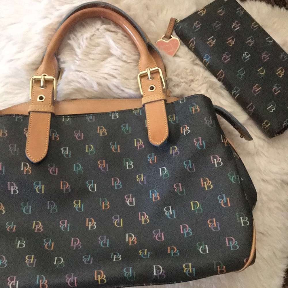 Dooney & Bourke black multi satchel with matching wallet! Great used condition